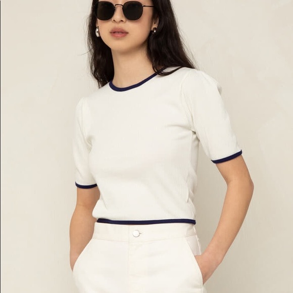 OAK + FORT Tops - Oak+Fort Black and White Crop Top Tee Small
